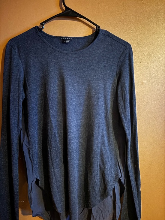 Theory Heathered Blue Long-Sleeve Layered Hem Tee - Picture 3 of 7